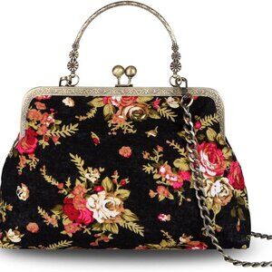 Vintage Purse Kiss Lock Purses and Handbags Floral Vacation Women Top Handle Han